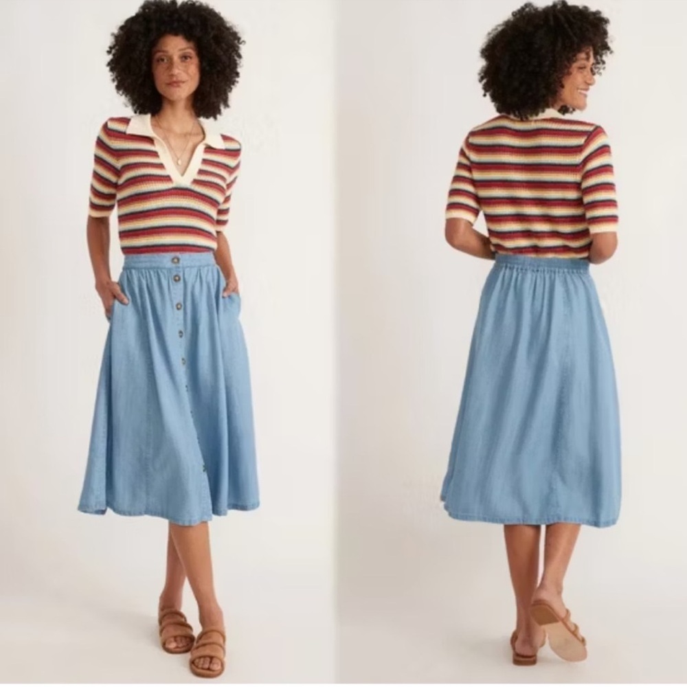 Marine Layer Light Blue Midi Button-Front Skirt